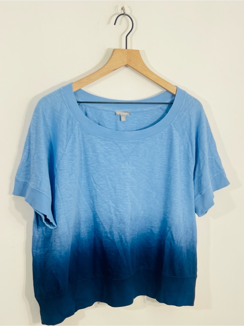 T By Talbots Shades Of Blue Pullover Knit Short Sleeve Top Relaxed Fit Size XL